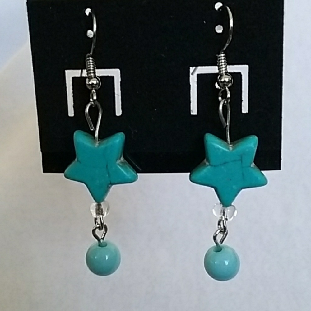 Blue star beaded hook earrings